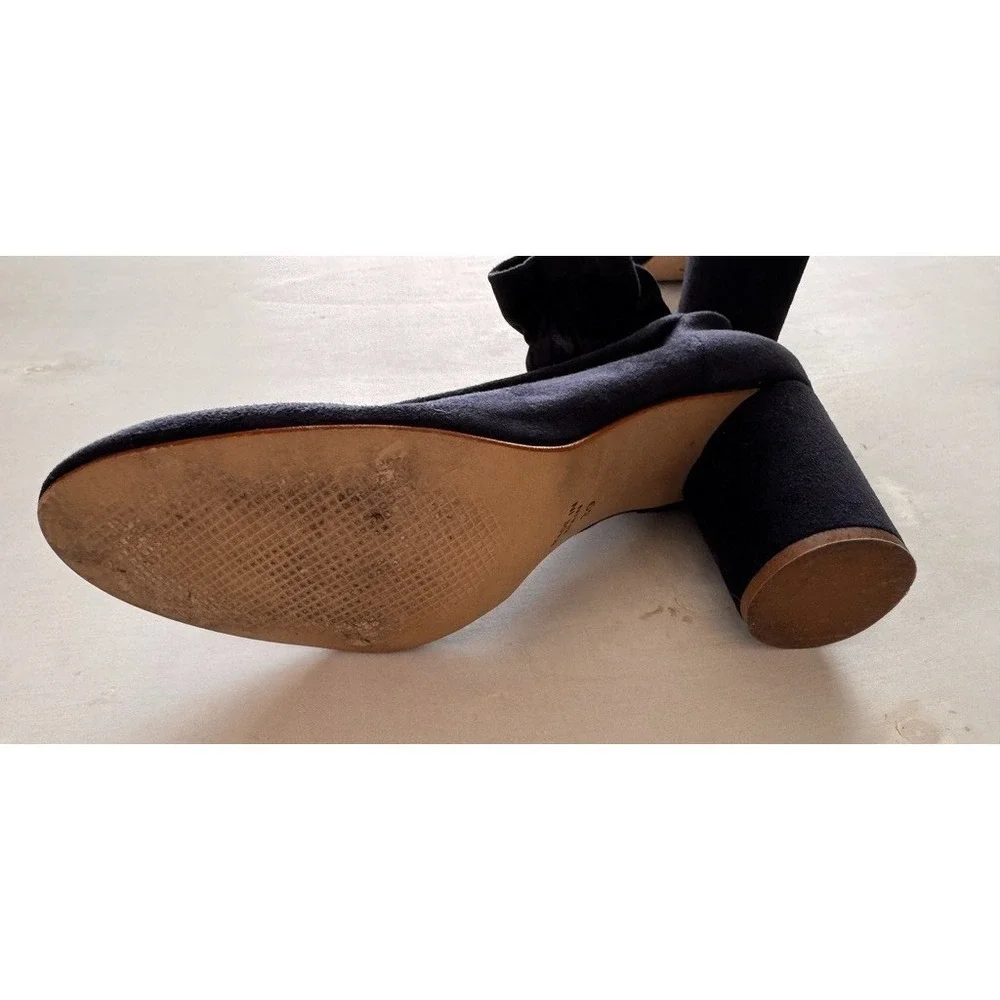 Kurt Geiger Ruffle Suede Ankle Sock Boots Black Block Heel Bootie Elastic 39 8.5